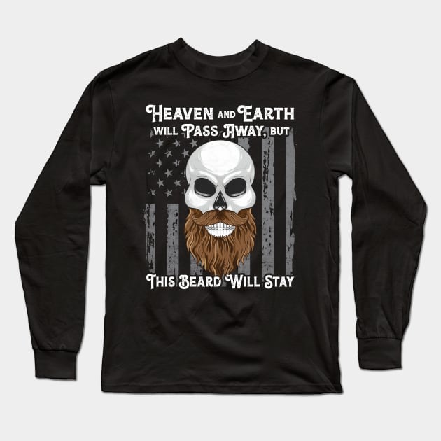 Bearded Man American Flag Skull Patriotic Long Sleeve T-Shirt by Pennelli Studio